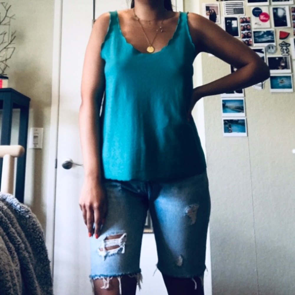 Topshop Scalloped Blue/Green Tank Top